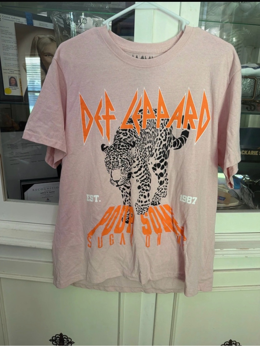 Def Leppard Pink Graphic Tee with Leopard Artwork